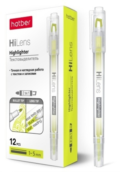 Текстовыделитель Hatber Hi-Lens Двухсторонний 1 mm/5 mm Желтый
