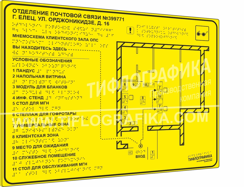 Тактильная мнемосхема PLS 470х610х3 мм. Монохром