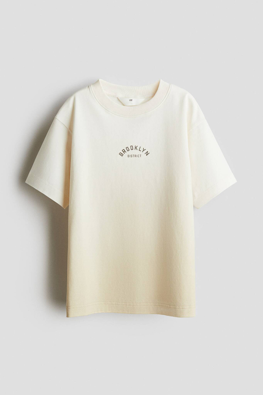 H&M Футболка из хлопка с принтом, светло-бежевый