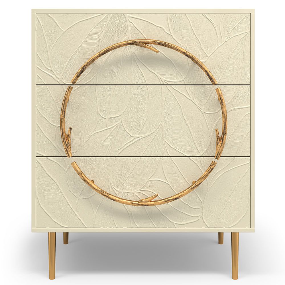 Комод Арт Колор leaves Стайл Голд с 3 ящиками Серый шелк