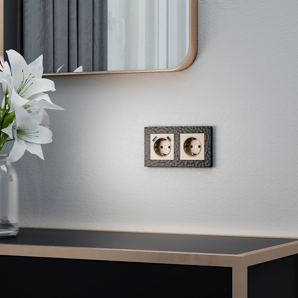 Розетка с заземлением (шампань)