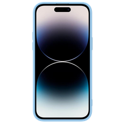 Чехол синего цвета (Haze Blue) с мягким шелковистым покрытием от Nillkin для iPhone 14 Pro, серия CamShield Silky Silicone Case с защитной шторкой для камеры