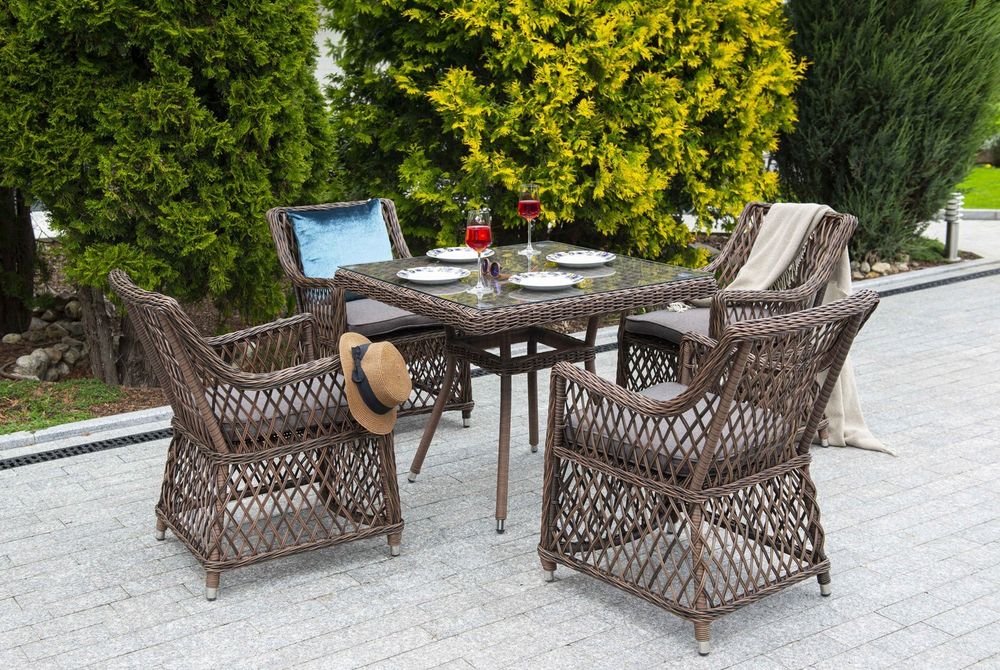 Айриш, стол обеденный коричневый/соломенный/бежевый/графит, искусственный ротанг
