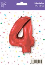 Шар (40''/102 см) Цифра, 4, Красный, 1 шт. в уп.
