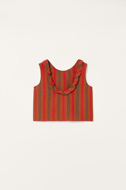 ZARA ТОП В ПОЛОСКУ С РЮШАМИ - LIMITED EDITION, КИРПИЧНЫЙ