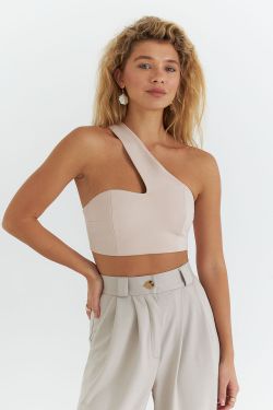 Асимметричный топ из джерси бежевого цвета