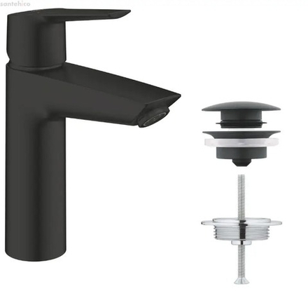Смеситель однорычажный для раковины GROHE Start 2021 1/2″ размер M, нажимной донный клапан, цвет матовый чёрный (235752432)