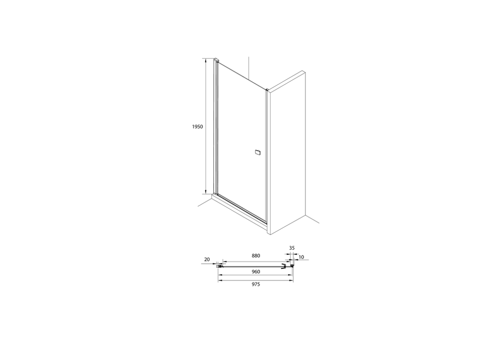 Дверь распашная Roca Capital 1000x1950, прозрачное стекло, черный M4710016M