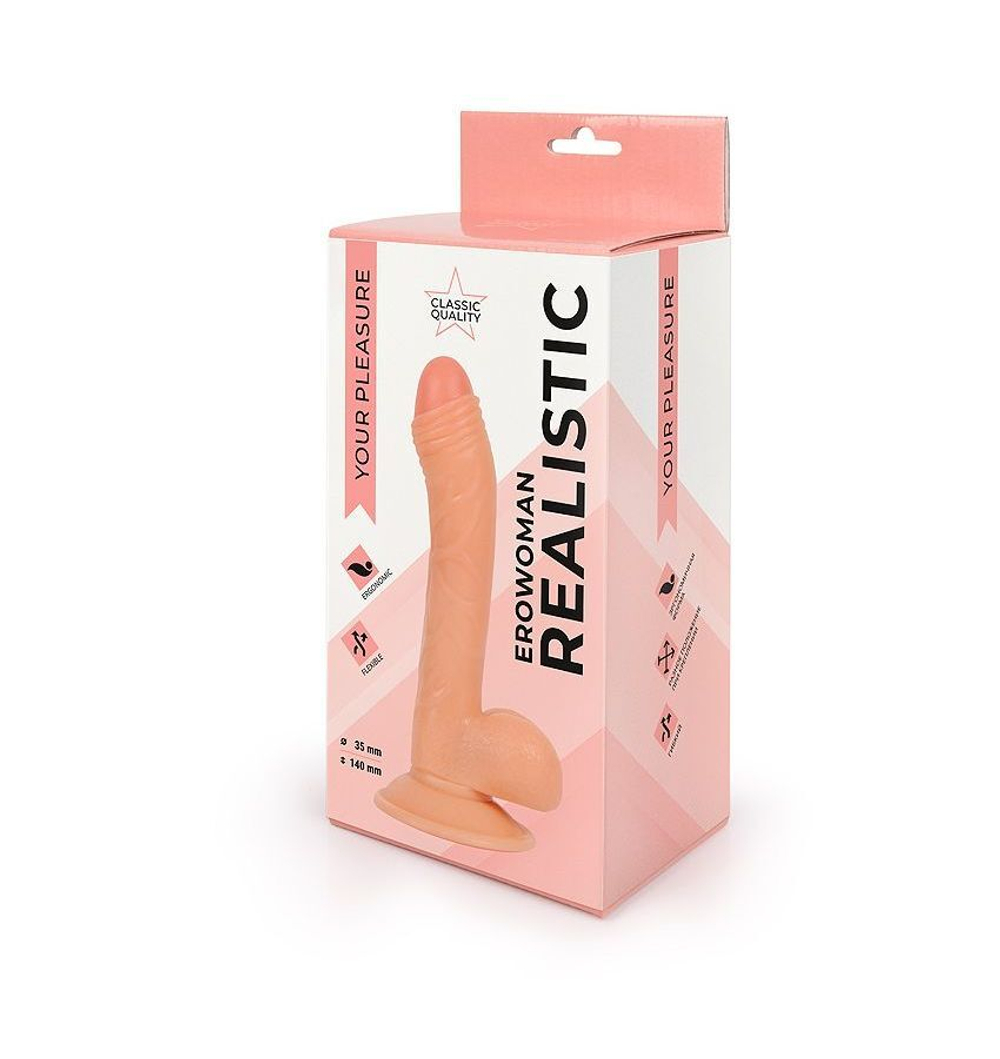 Фаллоимитатор с мошонкой Erowoman телесного цвета - 18,5 см. (Цвет: телесный)