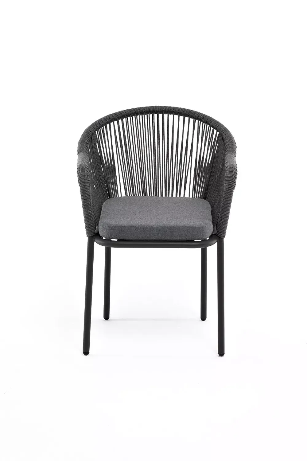 "Лион" стул плетеный из роупа, каркас алюминий серый (RAL7022) муар, роуп серый круглый, ткань серая 017