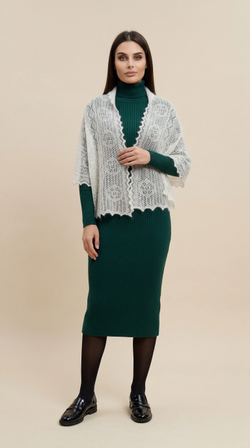 Оренбургский пуховый палантин П3-15050-01 белый отбеленный