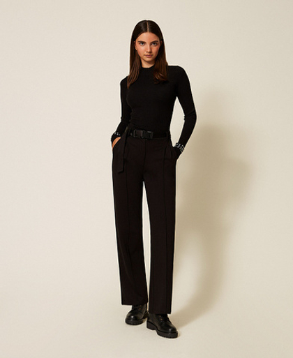 TWINSET Брюки со стрелками и атласным ремнем