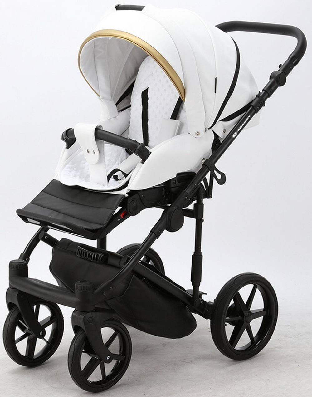 Детская коляска Adamex Rimini Deluxe 2 в 1 RI200 БЕЛ.КОЖА+ЗОЛОТО.ОТДЕЛКА