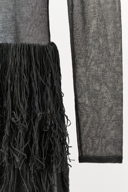 ZARA ВЯЗАНОЕ ПЛАТЬЕ С МЕТАЛЛИЗИРОВАННОЙ НИТЬЮ И БАХРОМОЙ, СЕРО-СИНИЙ