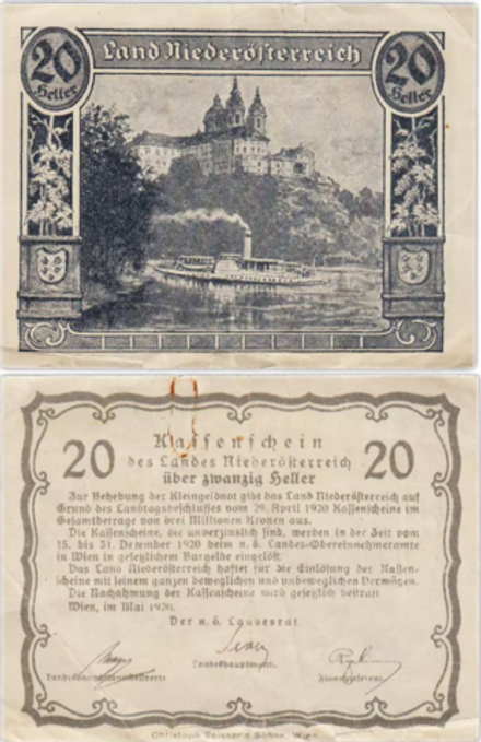 Австрия 20 геллеров 1920 Мельк aUNC