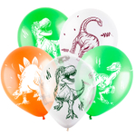 Воздушный шар с гелием, 1шт., М12/30см, Веселуха "Динозавры"