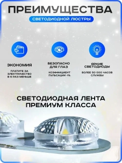 Люстра потолочная светодиодная с пультом. Светильник потолочный 52w, белый