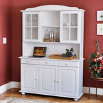 Шкаф витрина Лена трехдверный 132х39х192 см из массива сосны / буфет для кухни, белый