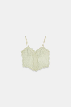 ZARA ТОП-КОРСЕТ С КРУЖЕВНЫМИ ДЕТАЛЯМИ, СВЕТЛЫЙ ХАКИ
