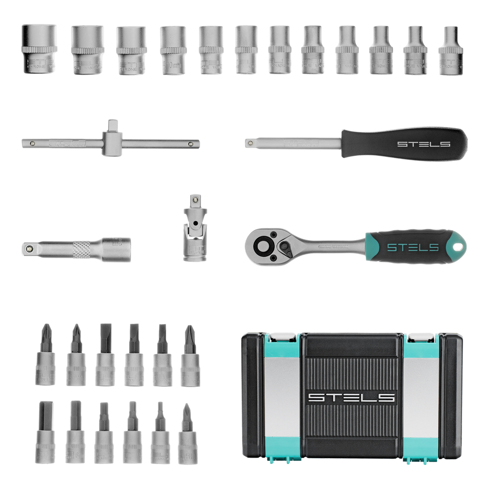 Набор инструментов, 1/4", CrV, пластиковый кейс 29 предметов Stels