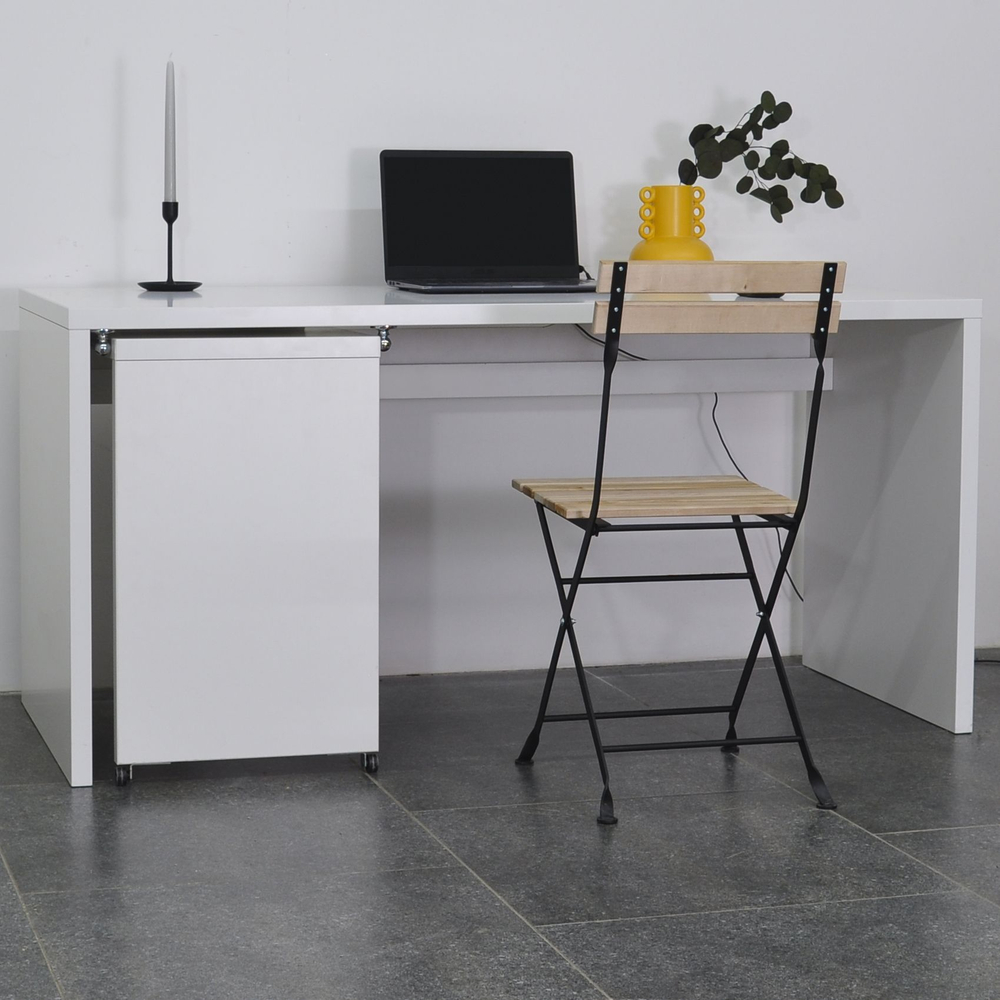 Стол компьютерный 151х65х73, Марм, письменный стол трансформер, для школьника, деревянный, белый, Dipriz