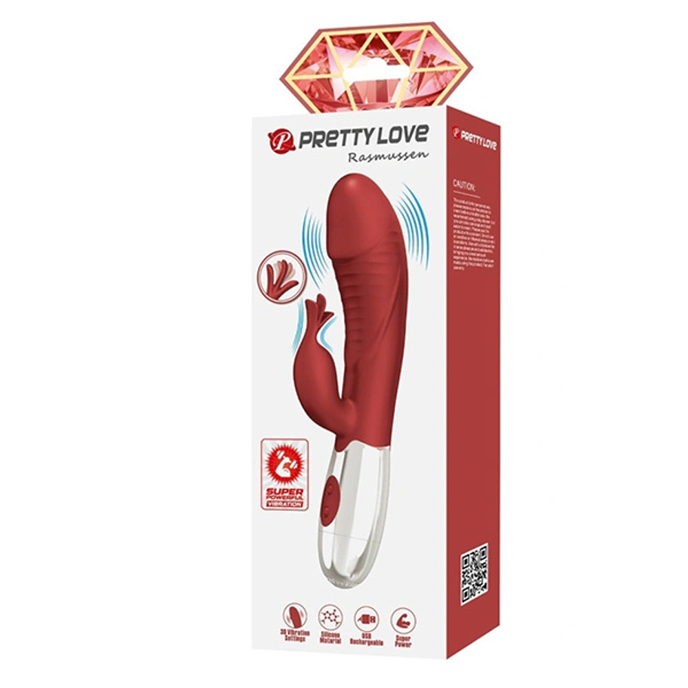 Красный вибратор-кролик 19,8см со стимулятором клитора Pretty Love Rasmussen Bunny Vibrator Red BW-500072DC