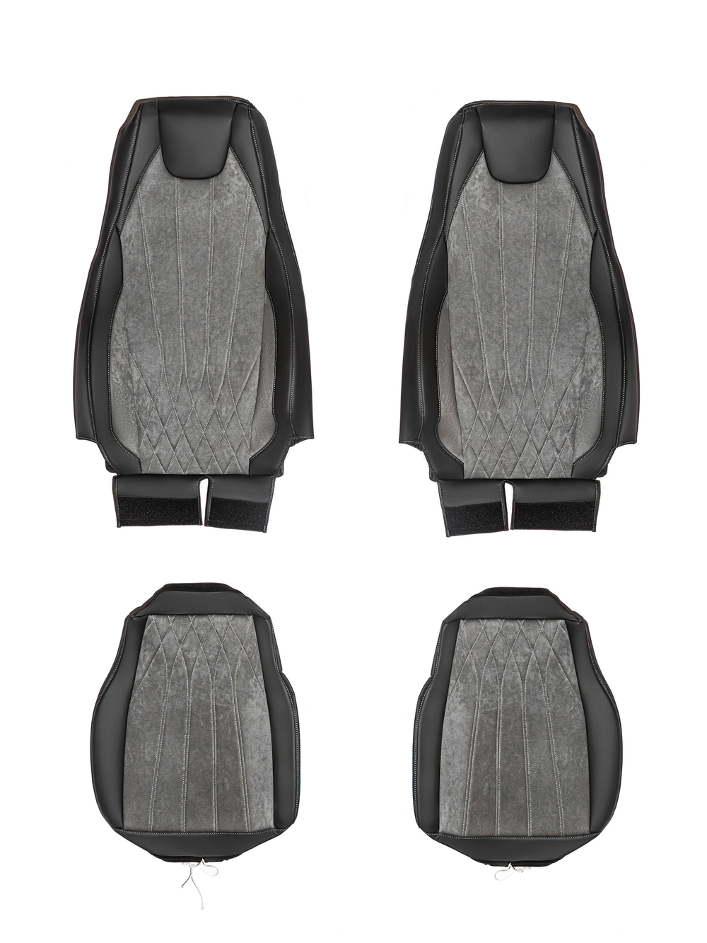 Чехлы Люкс Scania 5 серия 2 высоких сиденья (экокожа, черный, серая вставка)