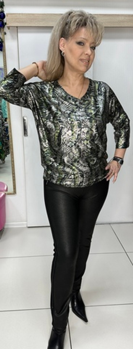 Блестящий блузон с V-образным вырезом