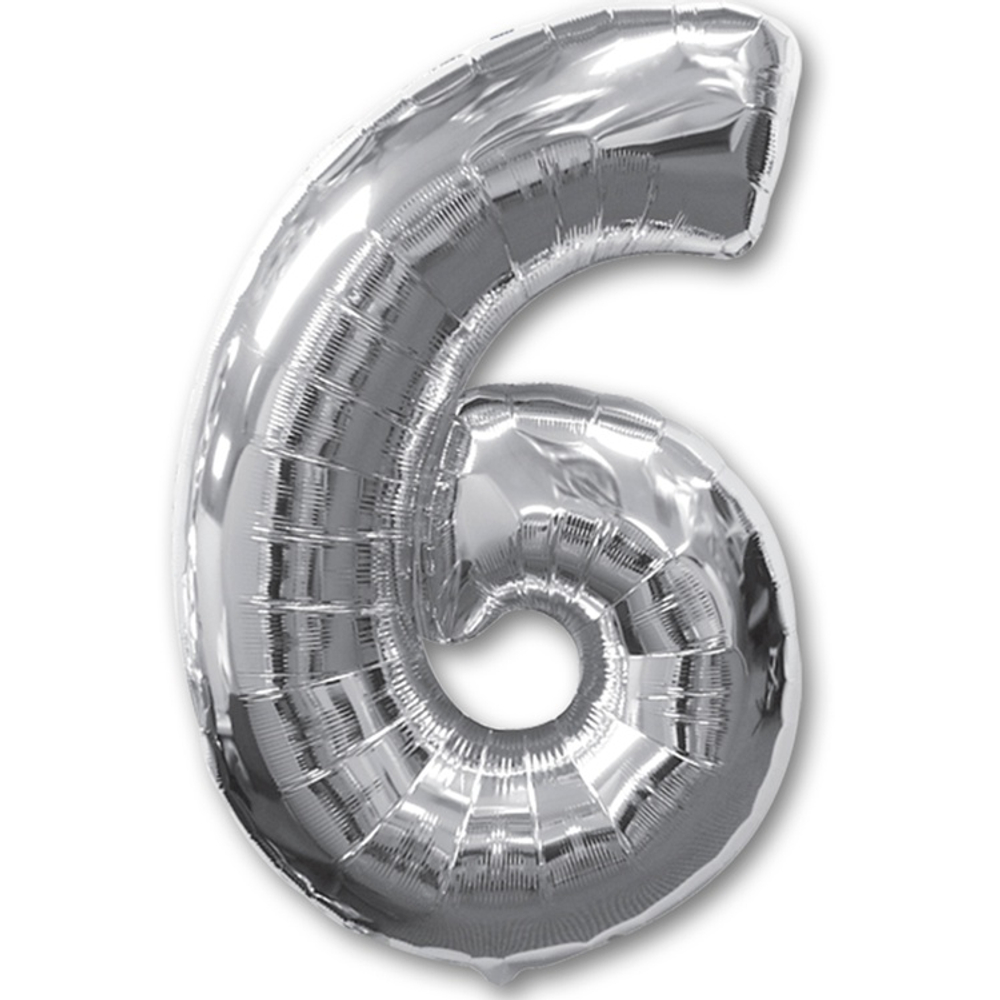 Шар фольгированный Цифра 6 87 см (Серебряный)