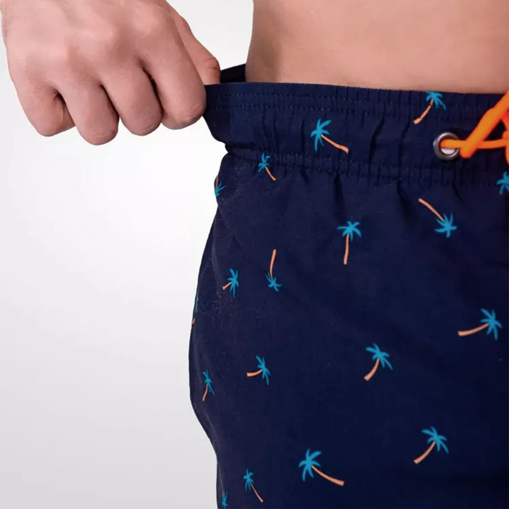 Темно-синие мужские пляжные шорты с принтом в виде пальм (Размер: M) (Цвет: темно-синий)