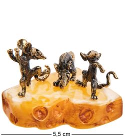 Народные промыслы AM-3118 Фигурка «Мыши Диско» (латунь, янтарь)