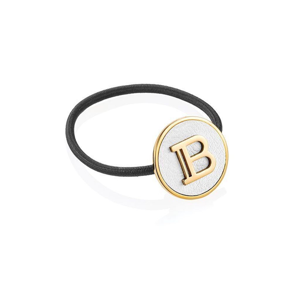Balmain Hair Couture Заколка- резинка цвет белый+ золотой лого B/Limited Edition Leather Elastique Pour Cheveux FW24
