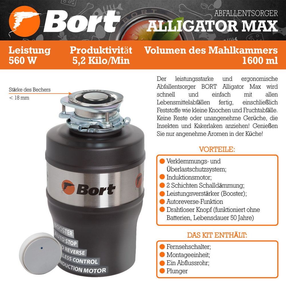 Измельчитель пищевых отходов BORT Alligator Max