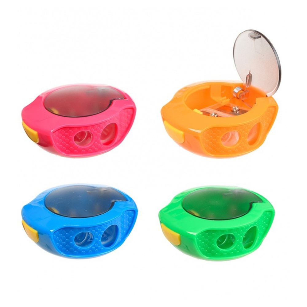 Точилка RunTop, двойная, с контейнером, серия "Подлодка", 4 цвета корпуса, с крышкой на кнопке, 5.5 см