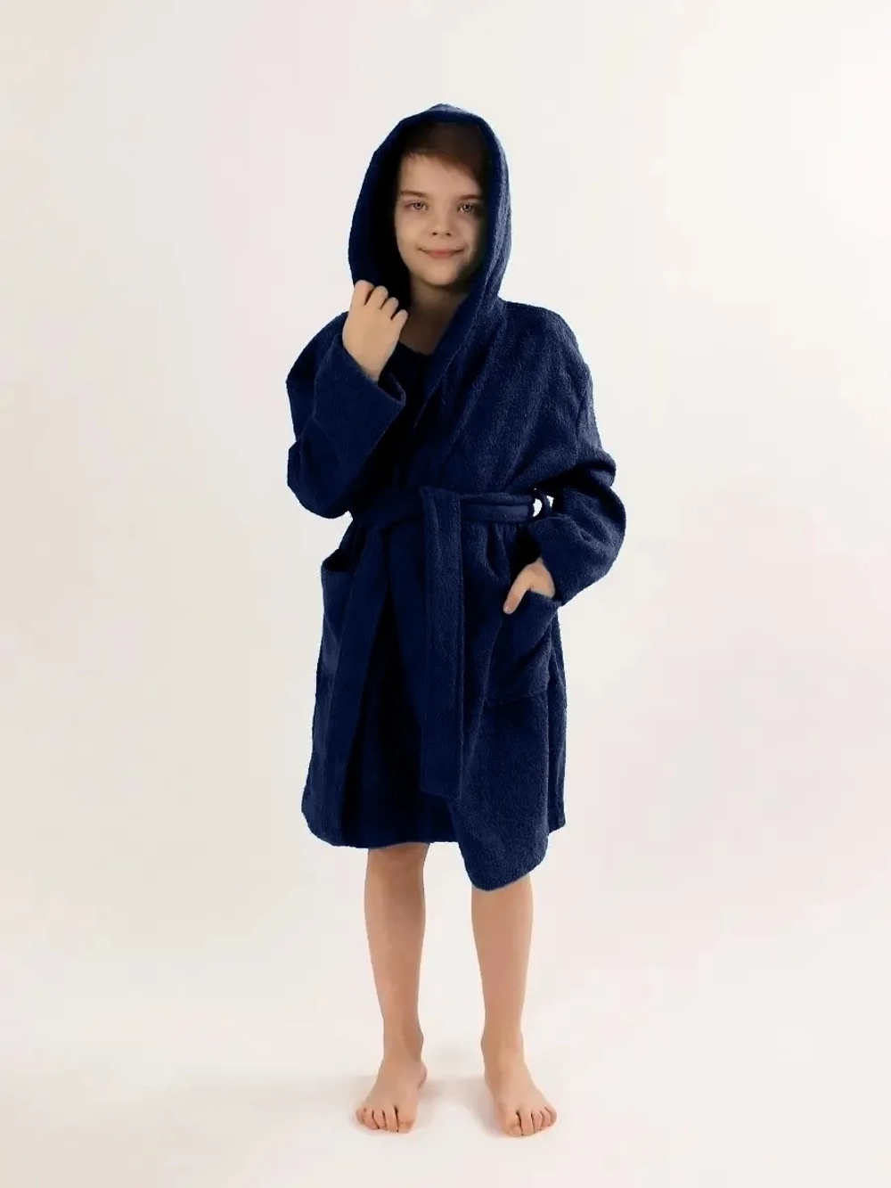 Халат детский махровый "Элит" с капюшоном, цвет: 761-Темно-синий