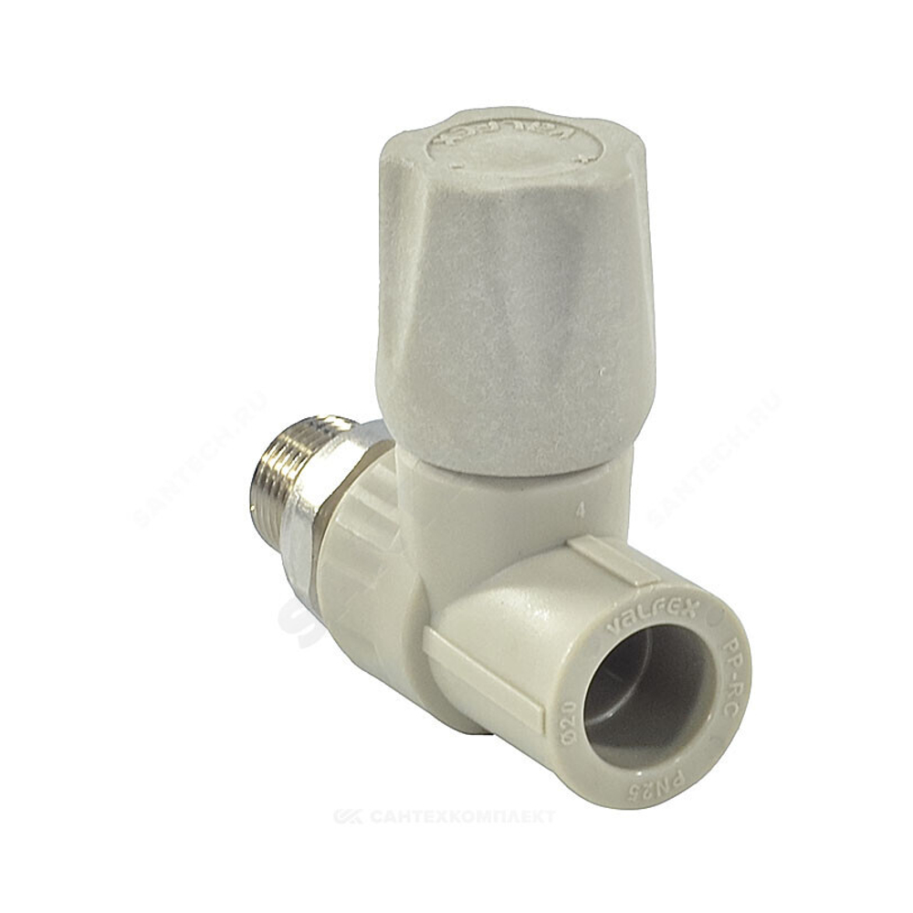 Клапан (вентиль) PP-R запорный серый Дн 20х1/2" Ру25 НР прямой для радиатора VALFEX 1014620012Г