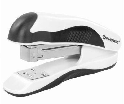 Степлер №24/6, 26/6 BRAUBERG "JET PRO", до 25 листов, эргономичный, бело-черный, 228585
