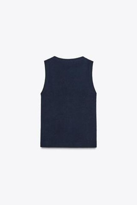 ZARA БАЗОВЫЙ ТРИКОТАЖНЫЙ ТОП, МОРСКОЙ СИНИЙ