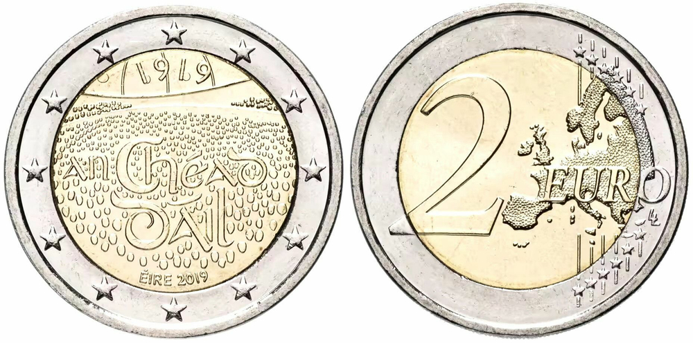 Ирландия 2 евро 2019 100 лет первому заседанию Дойл Эреан UNC