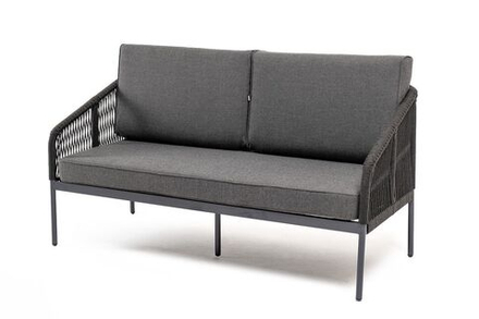 "Канны" диван 2-местный плетеный из роупа, каркас алюминий темно-серый (RAL7024) шагрень, роуп темно-серый круглый, ткань темно-серая 019