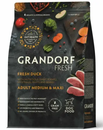 Сухой корм GRANDORF FRESH DOG Duck MED&MAXI утка с бататом для собак средних и крупных пород, диетическая формула для особо аллергичных собак 1кг
