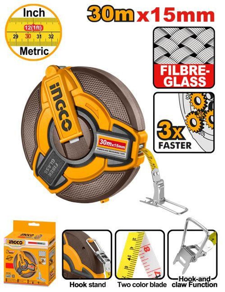 Мерная лента фиберглассовая INGCO HFMT1830 INDUSTRIAL 30 м