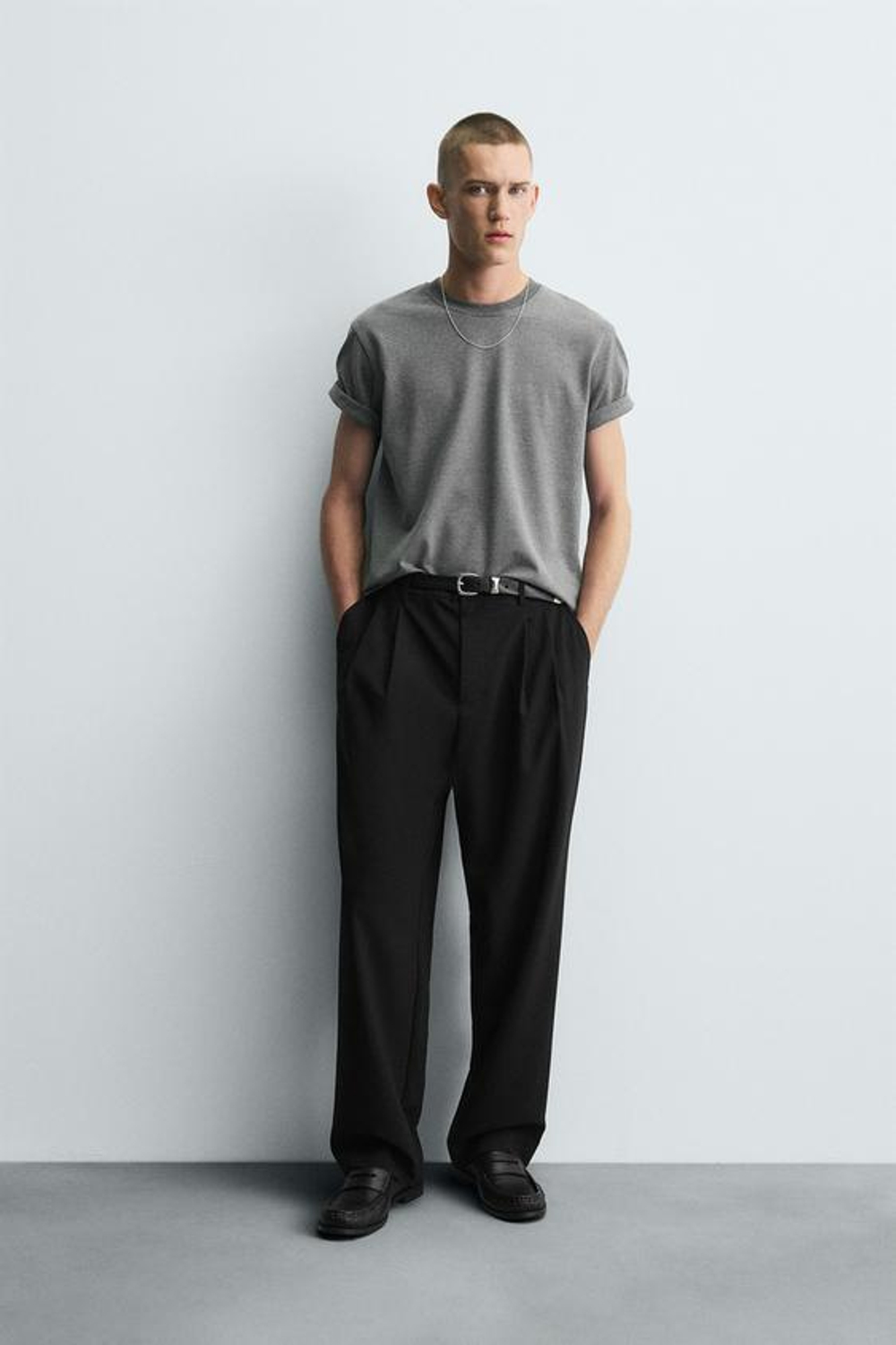 ZARA БРЮКИ WIDE FIT СО СКЛАДКАМИ, ЧЕРНЫЙ