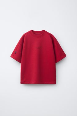ZARA КОМПЛЕКТ ИЗ ФУТБОЛКИ И ШОРТОВ ИЗ ТКАНИ ИНТЕРЛОК, КРАСНЫЙ