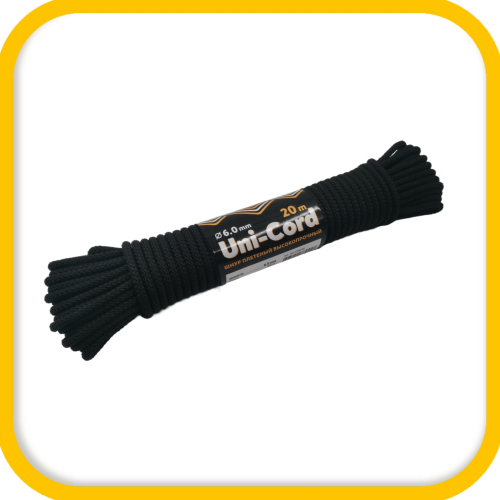 Шнур плетеный UNI-CORD  6,0 мм, (20 м) черный, евромоток