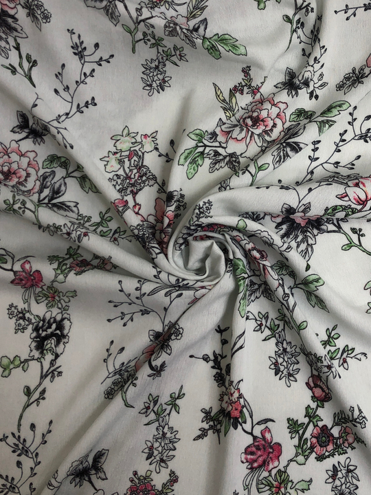 Марлевка жатка принт, вискоза цветы розовый/черный на светло сером