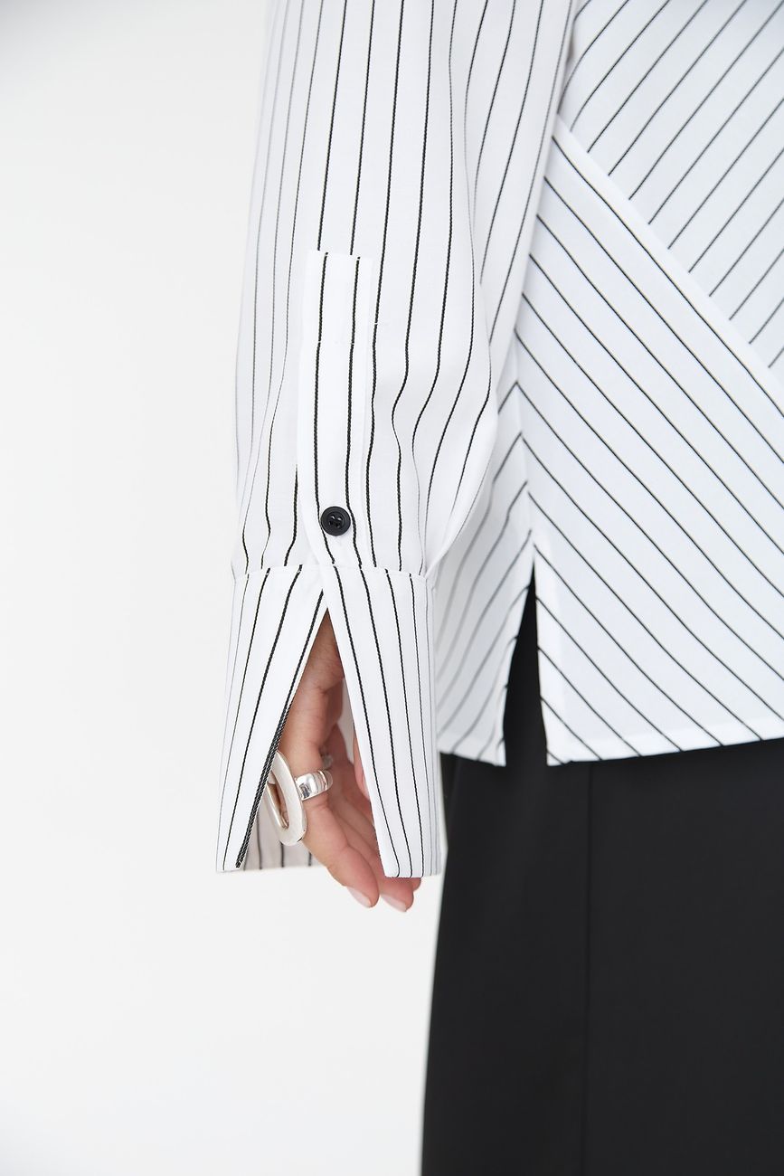 Рубашка прямая комбинированная в полоску, черно-белый