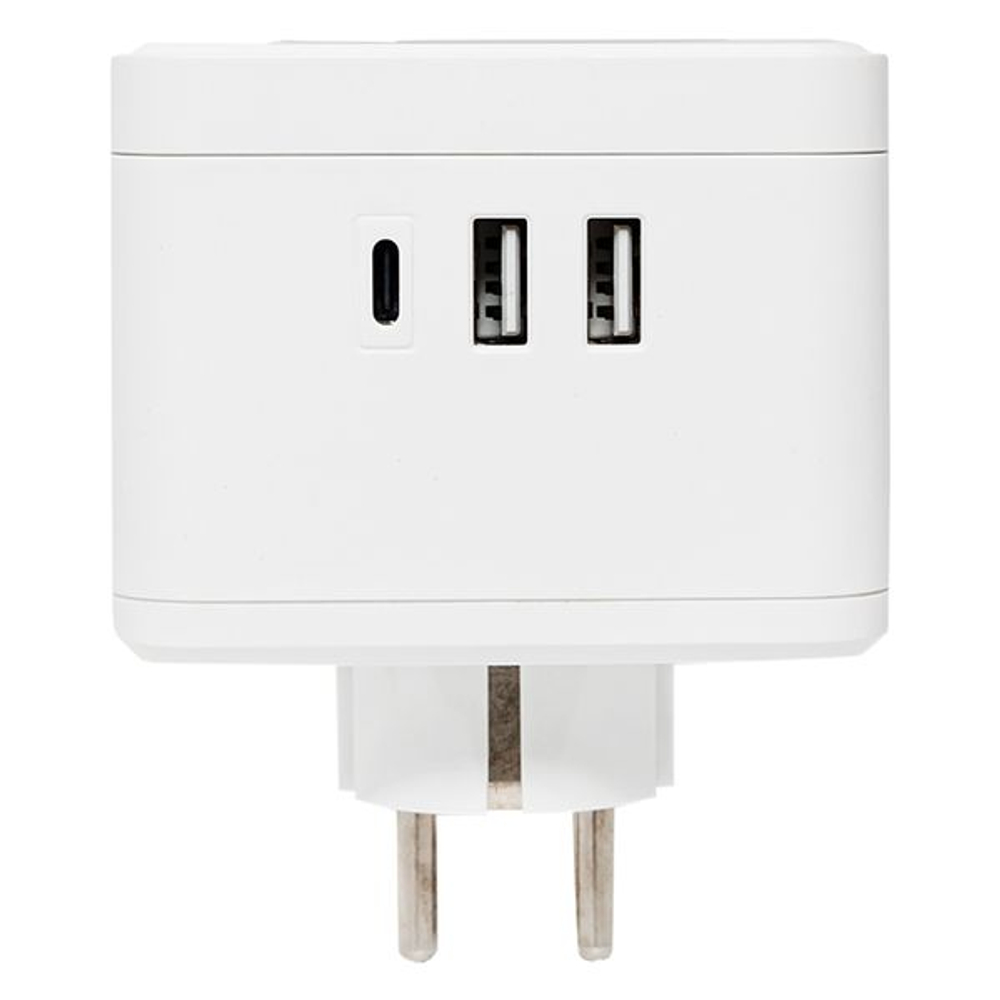 Тройник "Куб" 2 гнезда 2USB 2,4А+Type C + Ночник