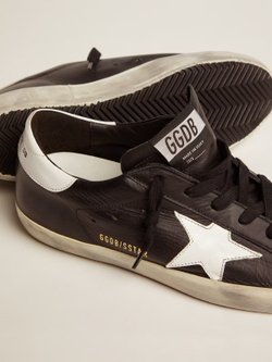 Super Star in black leather with white leather star and heel tab