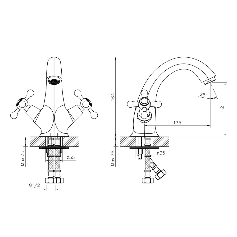 Смеситель DECOROOM DR54011 двуручный  для умывальника монолитный